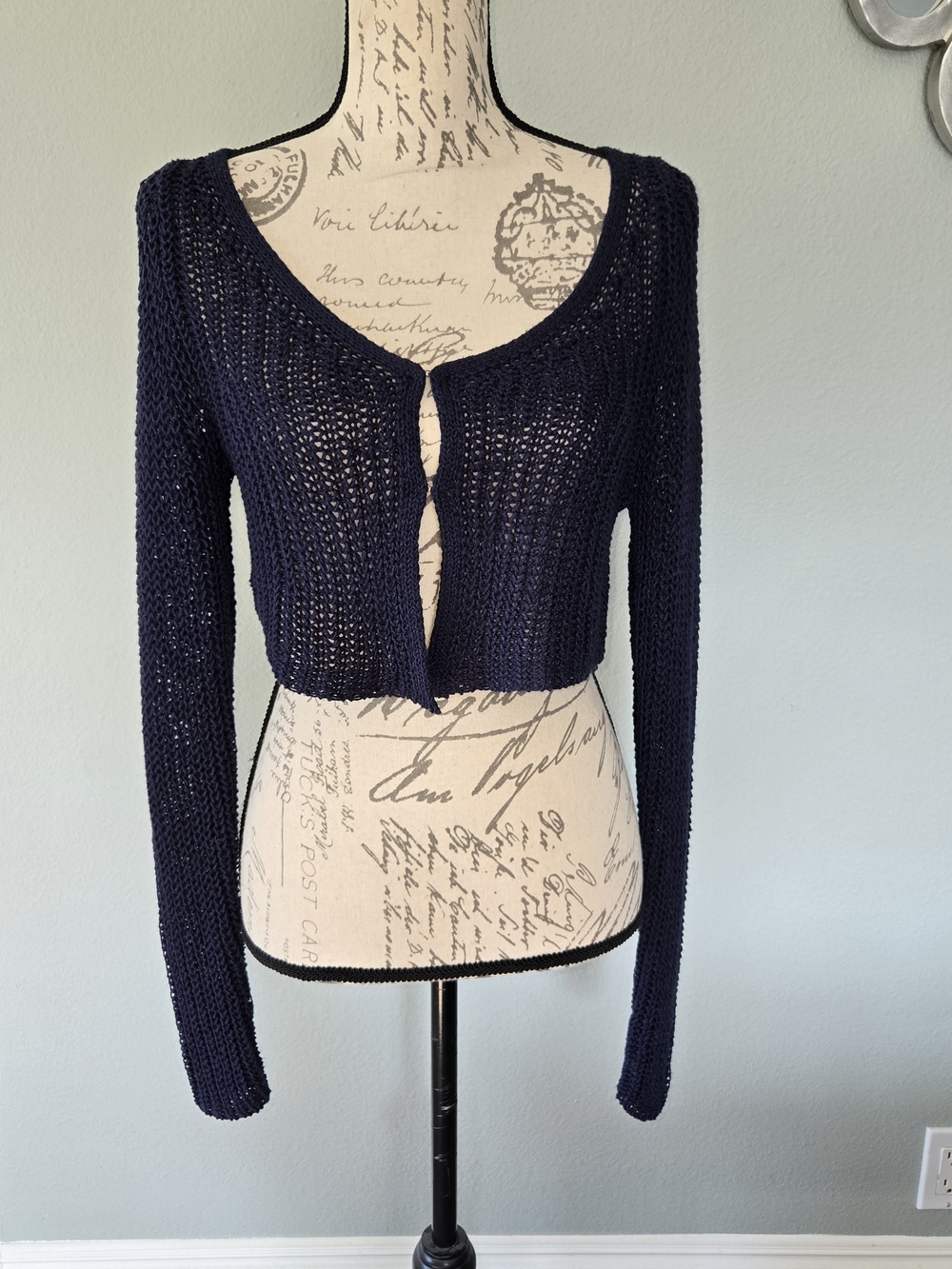 La Hearts Navy Cropped Open-Knit Cardigan - Picture 9 of 9